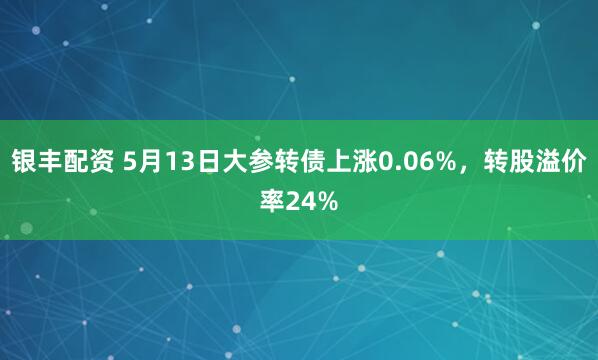 银丰配资 5月13日大参转债上涨0.06%，转股溢价率24%