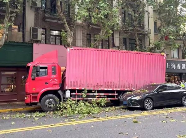 满江红配资 厢式货车撞上行道树 导致淮海中路短时拥堵